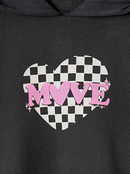 Short Sports Hoodie with Chequered Heart Motif for Girls anthracite 