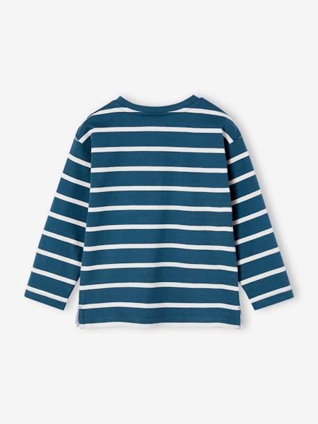 Striped Long Sleeve T-Shirt for Boys ecru+peacock blue 