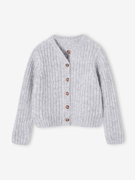 Loose-Fitting Soft Knit Cardigan for Girls ecru+marl grey+petrol blue+red+sweet pink 