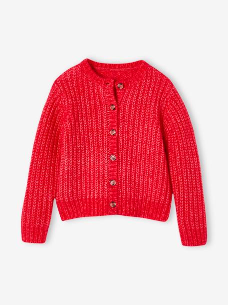 Loose-Fitting Soft Knit Cardigan for Girls marl grey+petrol blue+red+sweet pink 