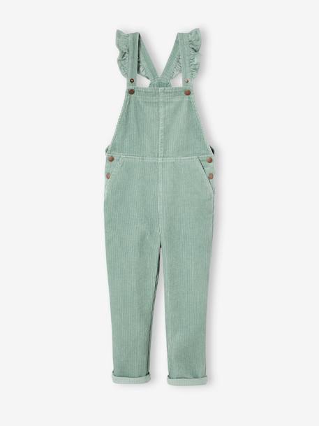 Corduroy Dungarees with Ruffles on Straps for Girls caramel+dusky pink+grey green+navy blue 