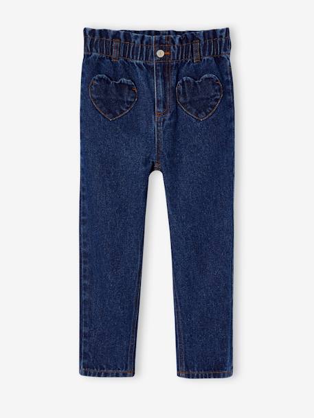 Paperbag Jeans, Heart-Shaped Pockets, for Girls brut denim+medium blue 