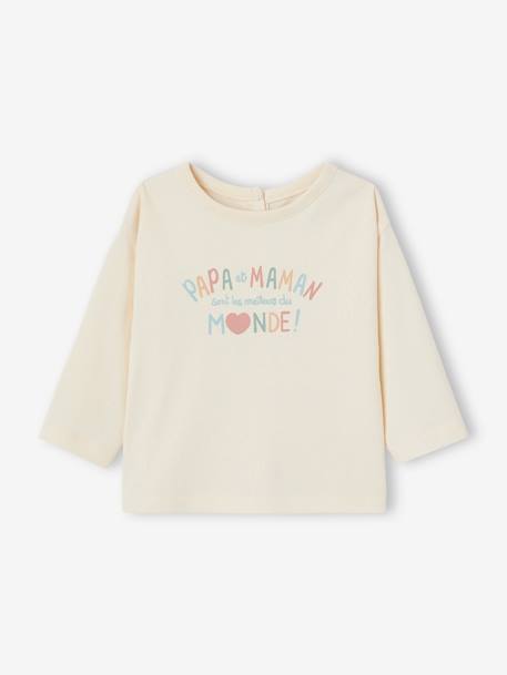 T-Shirt with Message in Organic Cotton, for Babies vanilla 