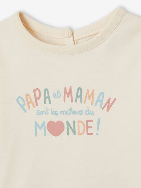 T-Shirt with Message in Organic Cotton, for Babies vanilla 