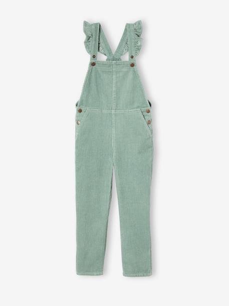 Corduroy Dungarees with Ruffles on Straps for Girls caramel+dusky pink+grey green+navy blue 