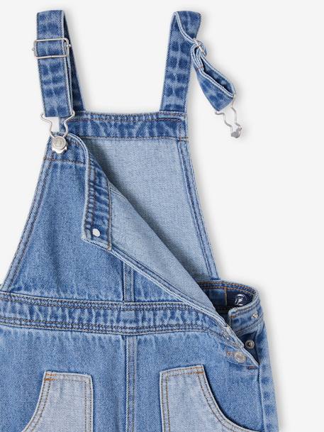 Wide Denim Dungarees with Contrasting Pockets, for Girls medium blue 