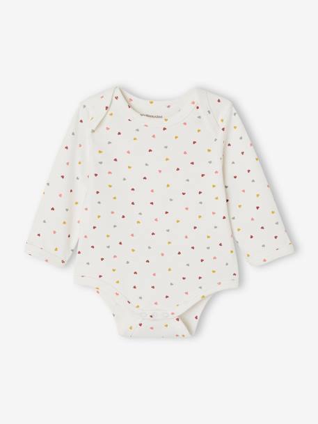 Pack of 3 Heart Bodysuits with Long Sleeves + Cutaway Shoulders in Organic Cotton for Babies sweet pink 