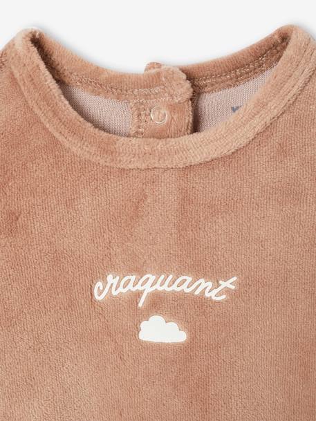 Pack of 3 Sleepsuits in Velour for Babies, BASICS camel+cappuccino+rosy 