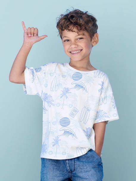 T-Shirt with Graphic Holiday Motifs for Boys printed white+slate blue 