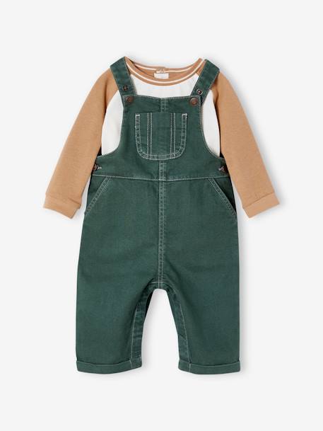 Top + Dungarees Outfit for Baby Boys fir green 