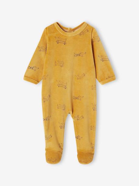 Pack of 2 'Dogs' Sleepsuits in Velour, for Babies pale yellow 