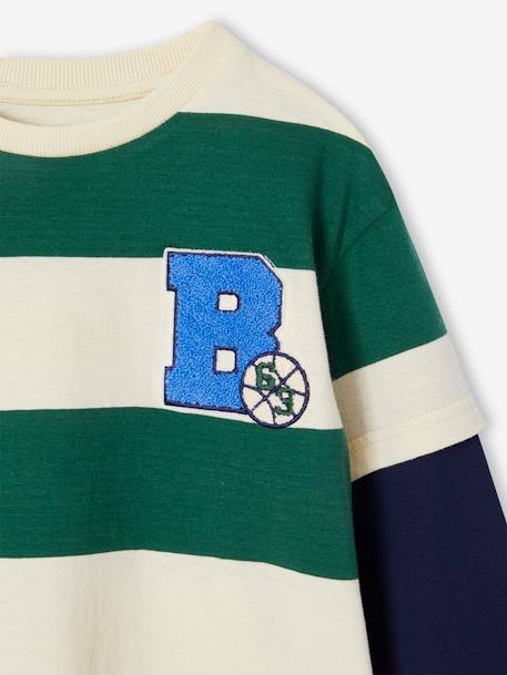 Striped Top, Double Sleeves Effect, for Boys striped green 