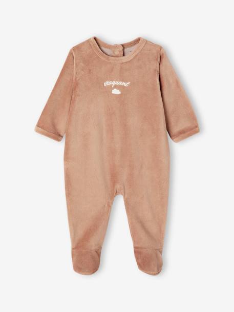 Pack of 3 Sleepsuits in Velour for Babies, BASICS camel+cappuccino+rosy 