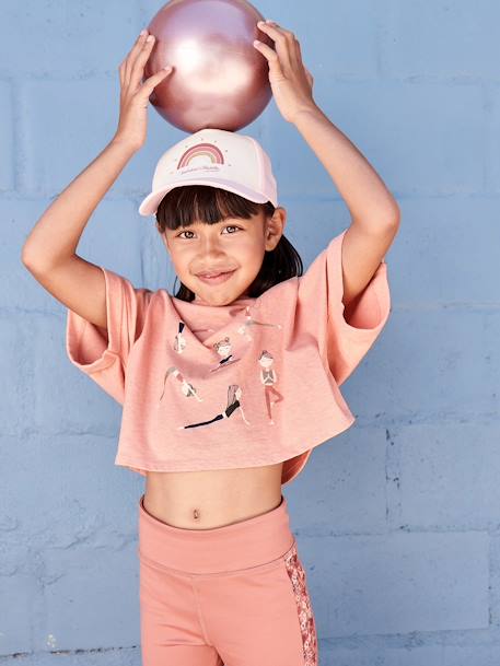 Cropped Sports T-Shirt with Muse Motifs for Girls apricot 