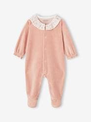 -Corduroy Sleepsuit with Frilled Collar for Newborn Babies