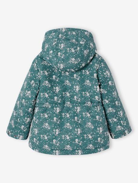 Hooded Parka with Sherpa Lining & Flower Motifs for Girls emerald green 