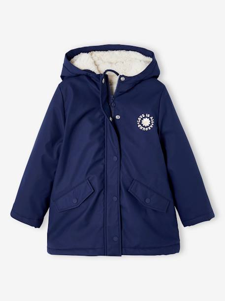 Raincoat with Sherpa Lining for Girls navy blue+pale pink 