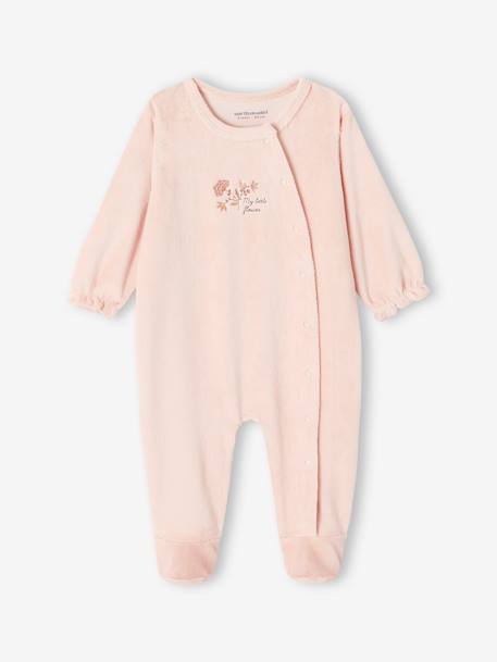 Set of 2 'Small Flower' Sleepsuits in Velour for Baby Girls rosy 