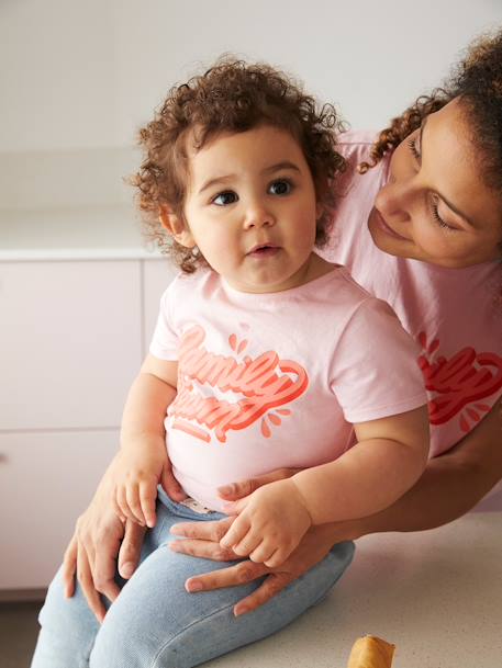 Family Team T-Shirt for Girls, Vertbaudet & Studio Jonesie Capsule Collection in Organic Cotton Light Pink 