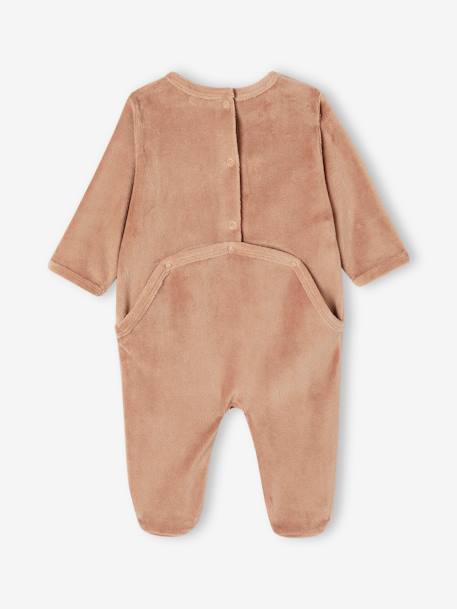 Pack of 3 Sleepsuits in Velour for Babies, BASICS camel+cappuccino+rosy 