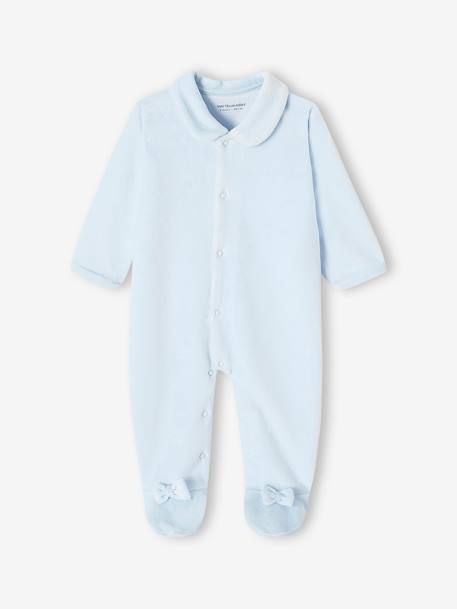 Pack of 2 Sleepsuits in Velour for Baby Girls sky blue 