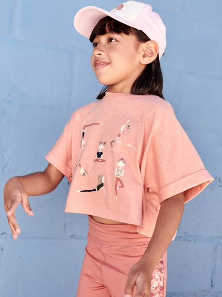 Cropped Sports T-Shirt with Muse Motifs for Girls apricot 