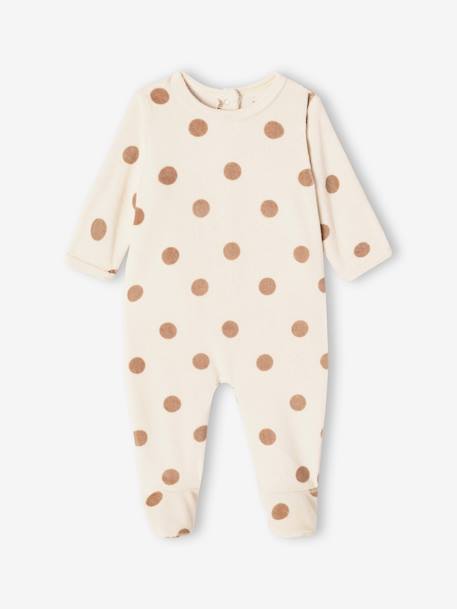 Pack of 3 Sleepsuits in Velour for Babies, BASICS camel+cappuccino+rosy 