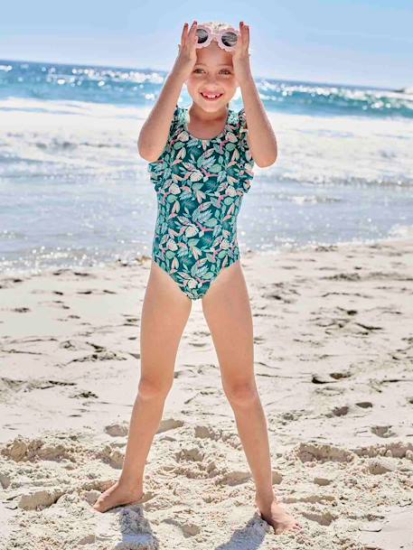 Swimsuit with Tropical Print for Girls fir green 