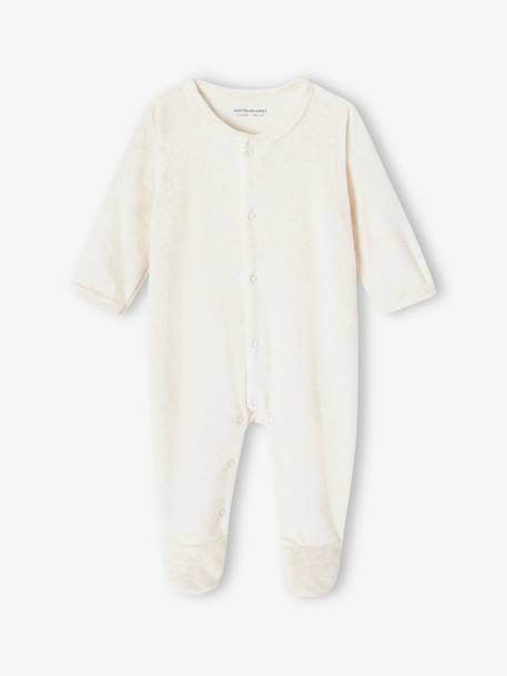 Pack of 3 Velour Sleepsuits, Special Opening for Newborns, for Babies aqua green+dusky pink+golden yellow 