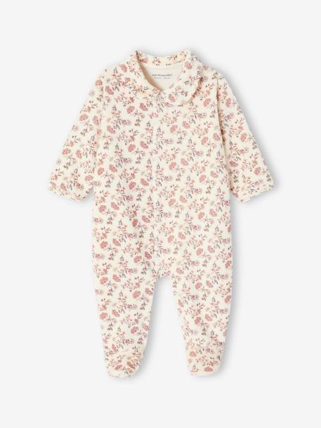 Set of 2 'Small Flower' Sleepsuits in Velour for Baby Girls rosy 