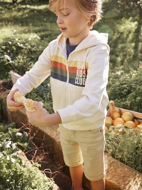 Hooded Jacket with Zip, Striped Motif, for Boys BEIGE LIGHT SOLID WITH DESIGN+night blue 