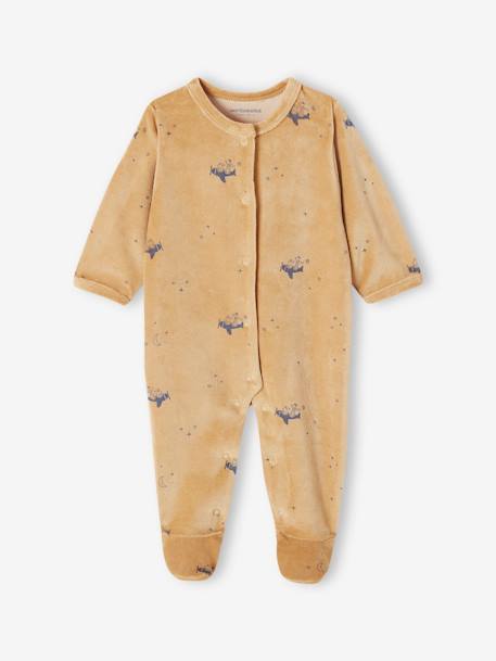 Pack of 2 Velour Sleepsuits for Babies, Airplane golden yellow 