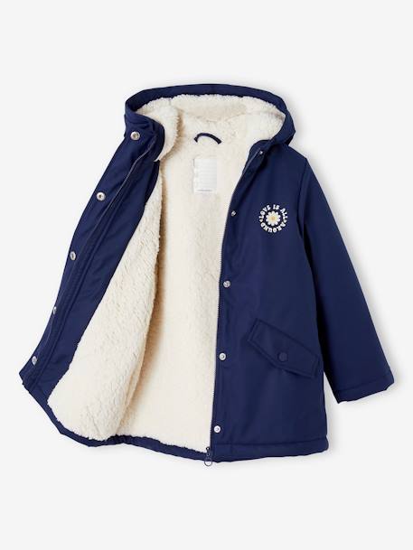 Raincoat with Sherpa Lining for Girls lichen+navy blue+pale pink 