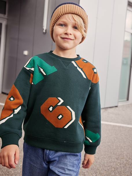 Sweatshirt with Round Neckline & Maxi Motifs for Boys fir green 