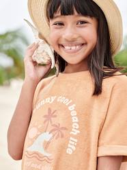 Girls-Tops-Terry Cloth T-Shirt with Palm Trees Motif for Girls