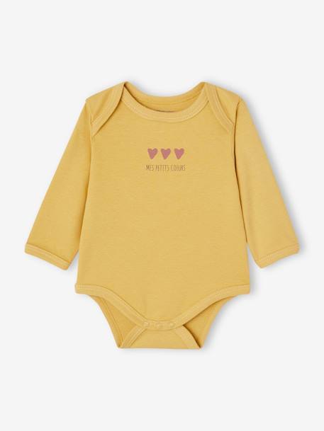 Pack of 3 Heart Bodysuits with Long Sleeves + Cutaway Shoulders in Organic Cotton for Babies sweet pink 