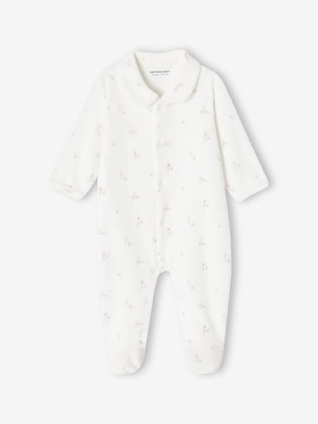 Pack of 2 Velour Sleepsuits with Front Opening for Babies cappuccino+pale blue+rose 