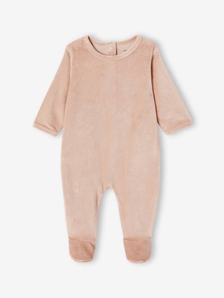 Pack of 3 Sleepsuits in Velour for Babies, BASICS camel+cappuccino+rosy 