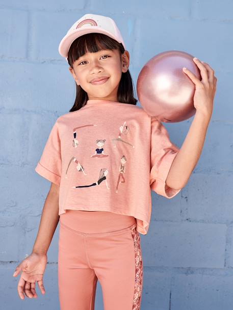 Cropped Sports T-Shirt with Muse Motifs for Girls apricot 