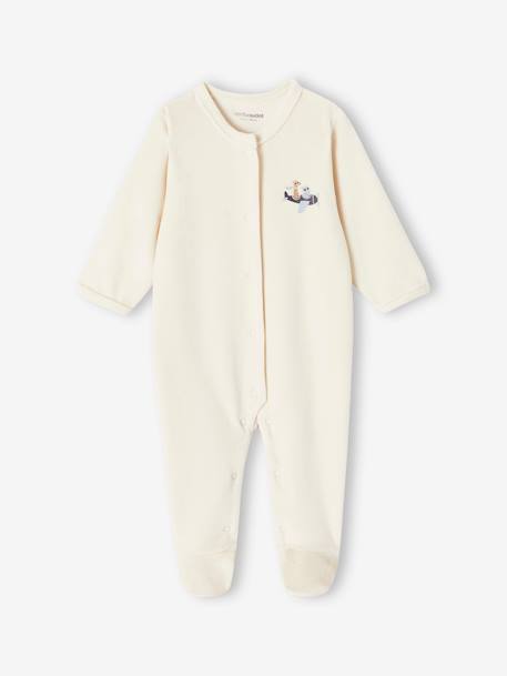 Pack of 2 Velour Sleepsuits for Babies, Airplane golden yellow 