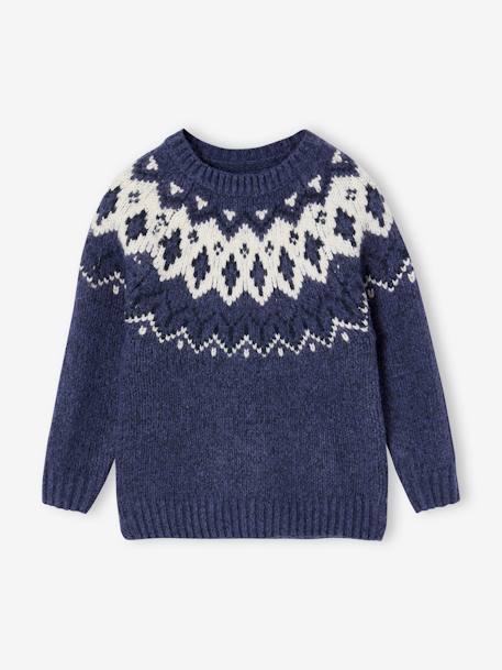 Jacquard Knit Jumper, Round Neckline, for Boys beige+slate blue 