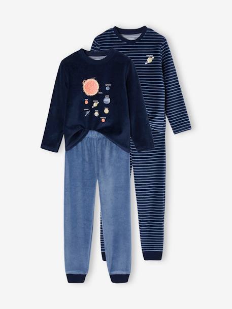 Pack of 2 'Space' Pyjamas in Velour for Boys navy blue 