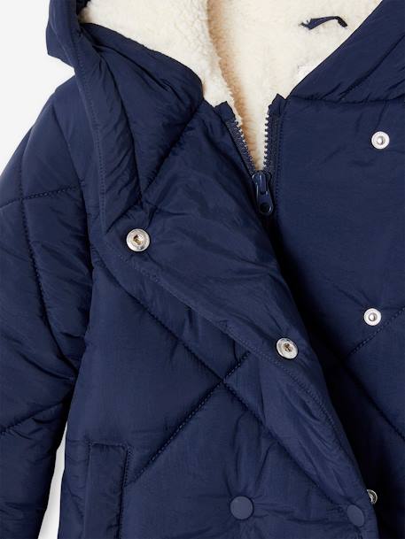 Padded Coat with Hood & Sherpa Lining for Girls blush+navy blue 