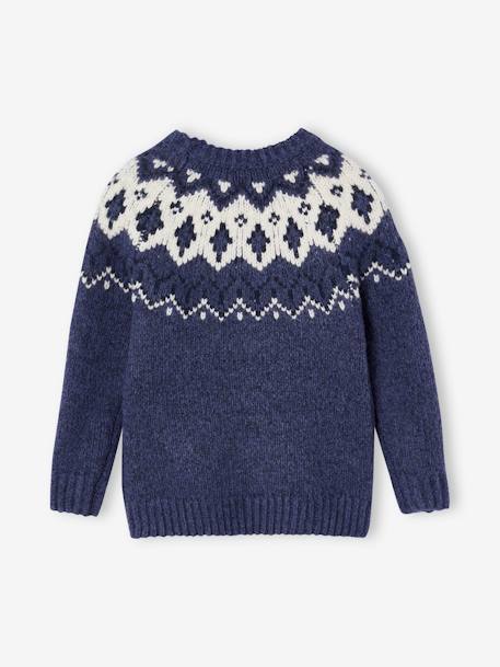 Jacquard Knit Jumper, Round Neckline, for Boys beige+slate blue 