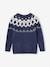 Jacquard Knit Jumper, Round Neckline, for Boys beige+slate blue 