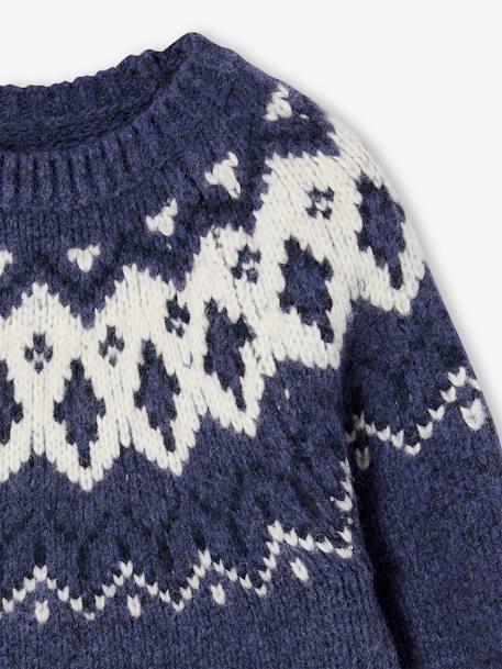 Jacquard Knit Jumper, Round Neckline, for Boys beige+slate blue 