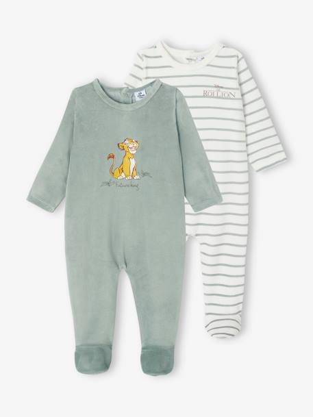 Pack of 2 The Lion King Sleepsuits in Velour by Disney® for Babies sage green 