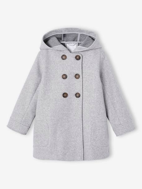 Hooded Jacket in Flannel-Effect Woollen Fabric, for Girls marl grey 