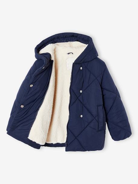 Padded Coat with Hood & Sherpa Lining for Girls blush+navy blue 