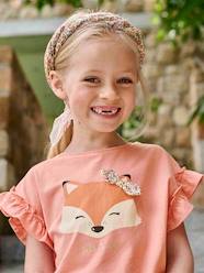 -T-Shirt with Iridescent Motif & Short Ruffled Sleeves for Girls